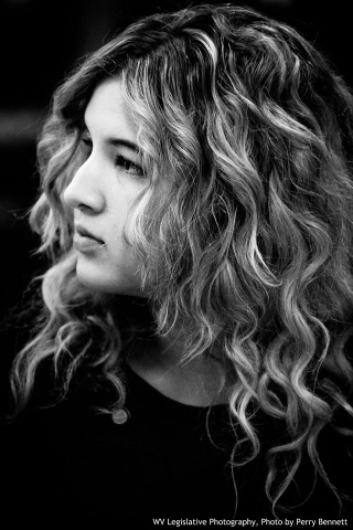 Delegate Saira Blair, who was elected at the age of 18 and holds the record for America’s youngest elected lawmaker, listens intently during a meeting of the House Education Committee on February 22, 2017- Perry Bennett